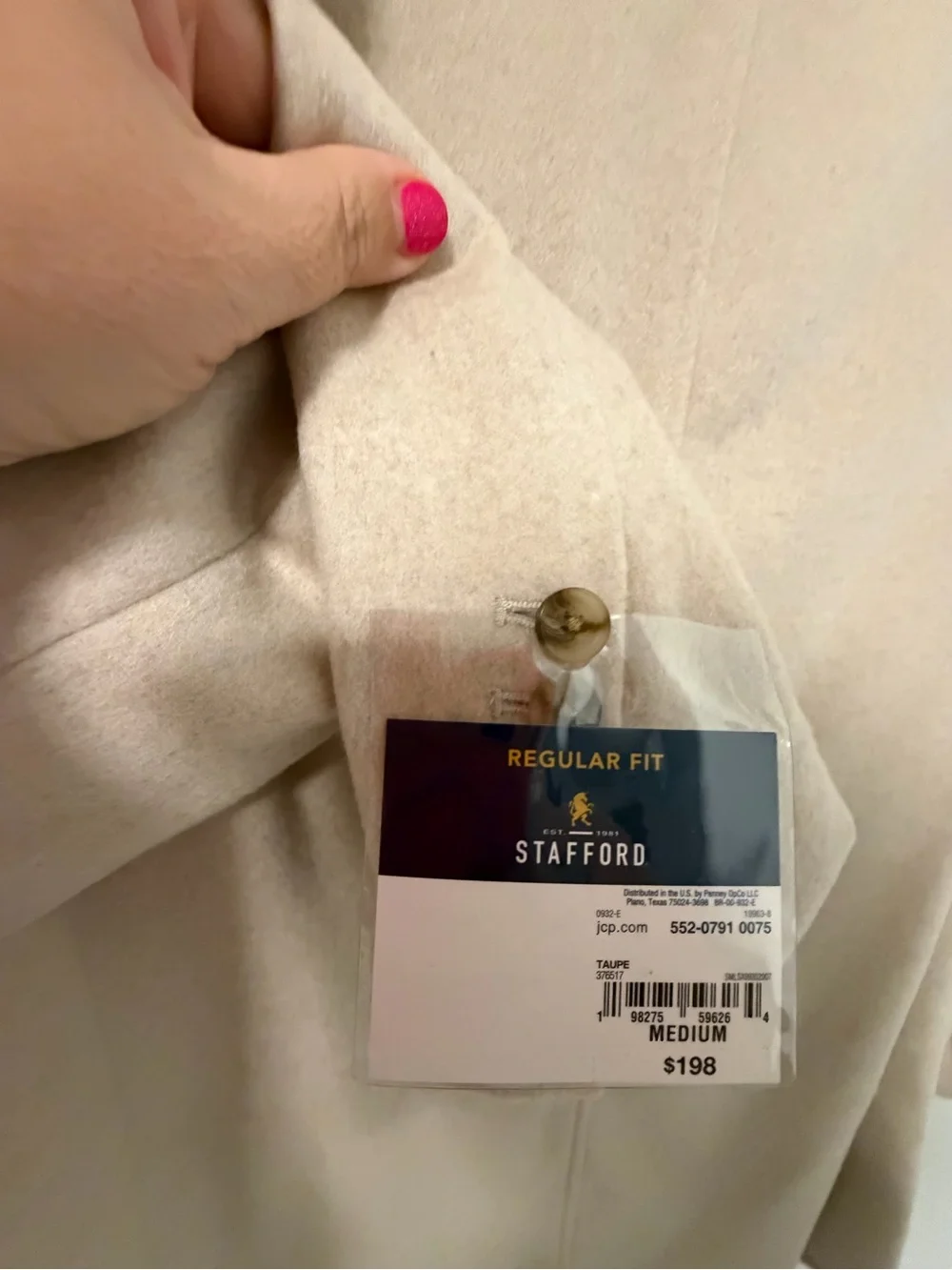 Stafford Regular Fit Taupe Blazer Jacket Medium Wool Blend Classic NWT